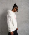 Erkek Oversize Üç İplik Kapüşonlu Sweatshirt – “Don’t Be Terrified” Ön, Sırt Ve Kol Baskılı, Kanguru Cepli, Ribanalı Rahat Model - Beyaz