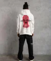 Erkek Oversize Üç İplik Kapüşonlu Sweatshirt – “Don’t Be Terrified” Ön, Sırt ve Kol Baskılı, Kanguru Cepli, Ribanalı Rahat Model - Beyaz