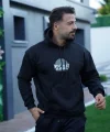 Erkek Oversize Üç İplik Kapüşonlu Sweatshirt – Siyah Sırt Ve Ön Baskılı, Kanguru Cepli, Rahat Kalıp, İçi Pamuklu ModeL-Siyah