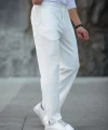Erkek Paça Yırtmaçlı Burgu selanik dokulu Jogger Buggy Pantalon Rahat kalıp - Beyaz