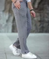 Erkek Paça Yırtmaçlı Burgu selanik dokulu Jogger Buggy Pantalon Rahat kalıp - Gri