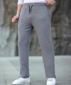 Erkek Paça Yırtmaçlı Burgu selanik dokulu Jogger Buggy Pantalon Rahat kalıp - Gri