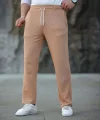 Erkek Paça Yırtmaçlı Burgu selanik dokulu Jogger Buggy Pantalon Rahat kalıp - Kahverengi