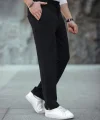 Erkek Paça Yırtmaçlı Burgu selanik dokulu Jogger Buggy Pantalon Rahat kalıp - Siyah