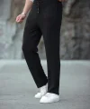 Erkek Paça Yırtmaçlı Burgu selanik dokulu Jogger Buggy Pantalon Rahat kalıp - Siyah