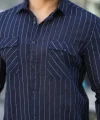 Erkek Pamuklu Çizgi Desenli Cep Detaylı Gömlek