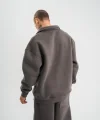 Erkek Patlı Yaka Üç İplik Pamuklu Sweatshirt Double Oversize Rahat Kalıp Günlük Kullanım - Füme
