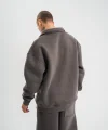 Erkek Patlı Yaka Üç İplik Pamuklu Sweatshirt Double Oversize Rahat Kalıp Günlük Kullanım - Füme