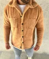 Erkek Pelüş Polar Hırka Gömlek – Yakalı, İlik Düğmeli, Göğüs Cepli, Yumuşak Dokulu Kışlık Regular Fit Rahat Günlük Model - Açık Kahve