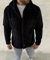 Erkek Pelüş Polar Hırka Gömlek – Yakalı, İlik Düğmeli, Göğüs Cepli, Yumuşak Dokulu Kışlık Regular Fit Rahat Günlük Model - Siyah