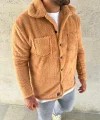 Erkek Pelüş Polar Hırka Gömlek – Yakalı, İlik Düğmeli, Göğüs Cepli, Yumuşak Dokulu Kışlık Regular Fit Rahat Günlük Model - Açık Kahve