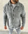 Erkek Pelüş Polar Hırka Gömlek – Yakalı, İlik Düğmeli, Göğüs Cepli, Yumuşak Dokulu Kışlık Regular Fit Rahat Günlük Model - Gri