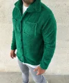 Erkek Pelüş Polar Hırka Gömlek – Yakalı, İlik Düğmeli, Göğüs Cepli, Yumuşak Dokulu Kışlık Regular Fit Rahat Günlük Model - Çimen Yeşili