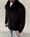Erkek Pelüş Polar Hırka Gömlek – Yakalı, İlik Düğmeli, Göğüs Cepli, Yumuşak Dokulu Kışlık Regular Fit Rahat Günlük Model - Siyah