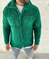 Erkek Pelüş Polar Hırka Gömlek – Yakalı, İlik Düğmeli, Göğüs Cepli, Yumuşak Dokulu Kışlık Regular Fit Rahat Günlük Model - Çimen Yeşili
