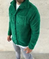 Erkek Pelüş Polar Hırka Gömlek – Yakalı, İlik Düğmeli, Göğüs Cepli, Yumuşak Dokulu Kışlık Regular Fit Rahat Günlük Model - Çimen Yeşili
