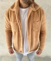 Erkek Pelüş Polar Hırka Gömlek – Yakalı, İlik Düğmeli, Göğüs Cepli, Yumuşak Dokulu Kışlık Regular Fit Rahat Günlük Model - Açık Kahve