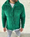 Erkek Pelüş Polar Hırka Gömlek – Yakalı, İlik Düğmeli, Göğüs Cepli, Yumuşak Dokulu Kışlık Regular Fit Rahat Günlük Model - Çimen Yeşili