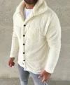 Erkek Pelüş Polar Hırka Gömlek – Yakalı, İlik Düğmeli, Göğüs Cepli, Yumuşak Dokulu Kışlık Regular Fit Rahat Günlük Model - Beyaz