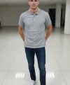 Erkek Pike Kumaş Düğmeli Yaka Regular Fit Günlük Kısa Kol Tişört T-shirt - Gri