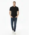 Erkek Pike Kumaş Düğmeli Yaka Regular Fit Günlük Kısa Kol Tişört T-shirt - Siyah