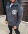 Erkek Polar Fermuarlı Sweatshirt – Kapüşonsuz, Cepli, Yumuşak Dokulu, Oversize Rahat Kalıp, Kışlık Sıcak Tutan Fermuarlı Üst - Füme