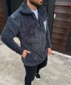 Erkek Polar Fermuarlı Sweatshirt – Kapüşonsuz, Cepli, Yumuşak Dokulu, Oversize Rahat Kalıp, Kışlık Sıcak Tutan Fermuarlı Üst - Füme
