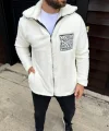 Erkek Polar Fermuarlı Sweatshirt – Kapüşonsuz, Cepli, Yumuşak Dokulu, Oversize Rahat Kalıp, Kışlık Sıcak Tutan Fermuarlı Üst - Beyaz