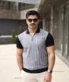 Erkek Polo Yaka Fermuar Detaylı Çizgili Tişört