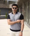 Erkek Polo Yaka Fermuar Detaylı Çizgili Tişört
