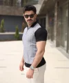 Erkek Polo Yaka Fermuar Detaylı Çizgili Tişört