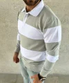 Erkek Polo Yaka Uzun Kollu Çizgili Sweatshirt Trend Rugby Stil - Mint Yeşili