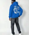 Erkek Premium Baskılı Kapşonlu Sweatshirt Üç İplik İçi Pamuklu Kanguru Cepli Double Oversize Rahat Kalıp Hoodie - Saks Mavi