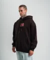 Erkek Premium Nakışlı Kapşonlu Sweatshirt Double Oversize Üç İplik Pamuklu - Siyah