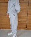 Erkek Premium Parçalı Eşofman Takım - Dik Yaka Fermuarlı Biyeli Sweatshirt Lastik Paça Alt, Oversize 3 Iplik Şardonlu - Gri