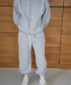 Erkek Premium Parçalı Eşofman Takım - Dik Yaka Fermuarlı Biyeli Sweatshirt Lastik Paça Alt, Oversize 3 Iplik Şardonlu - Gri