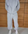 Erkek Premium Parçalı Eşofman Takım - Dik Yaka Fermuarlı Biyeli Sweatshirt Lastik Paça Alt, Oversize 3 iplik Şardonlu - Gri