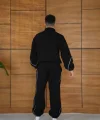 Erkek Premium Parçalı Eşofman Takım - Dik Yaka Fermuarlı Biyeli Sweatshirt Lastik Paça Alt, Oversize 3 Iplik Şardonlu - Siyah