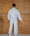 Erkek Premium Parçalı Eşofman Takım - Dik Yaka Fermuarlı Biyeli Sweatshirt Lastik Paça Alt, Oversize 3 Iplik Şardonlu - Gri