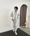 Erkek Premium Parçalı Eşofman Takım - Dik Yaka Fermuarlı Sweatshirt, - Gri