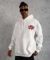 Erkek Şapkalı Güvercin Baskılı Kapşonlu Sweat - Beyaz
