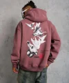 Erkek Şapkalı Güvercin Baskılı Kapşonlu Sweat - Gül Kurusu