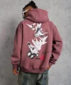 Erkek Şapkalı Güvercin Baskılı Kapşonlu Sweat - Gül Kurusu