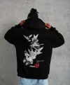 Erkek Şapkalı Güvercin Baskılı Kapşonlu Sweat - Siyah