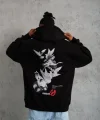 Erkek Şapkalı Güvercin Baskılı Kapşonlu Sweat - Siyah
