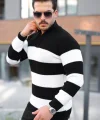 Erkek Şerit Renk Desenli Zip Yaka Kazak