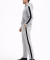 Erkek Şeritli Eşofman Takım Kapüşonlu Sweatshirt Boru Paça Alt, Oversize 3 iplik Pamuklu - Gri