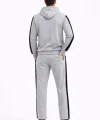 Erkek Şeritli Eşofman Takım Kapüşonlu Sweatshirt Boru Paça Alt, Oversize 3 iplik Pamuklu - Gri