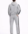 Erkek Şeritli Eşofman Takım Kapüşonlu Sweatshirt Boru Paça Alt, Oversize 3 Iplik Pamuklu - Gri