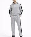 Erkek Şeritli Eşofman Takım Kapüşonlu Sweatshirt Boru Paça Alt, Oversize 3 iplik Pamuklu - Gri